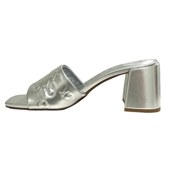 CALVIN KLEIN ELORA Women's Block Heel Logo Dress Sandals Silver Size 8.5 M - Picture 3 of 7